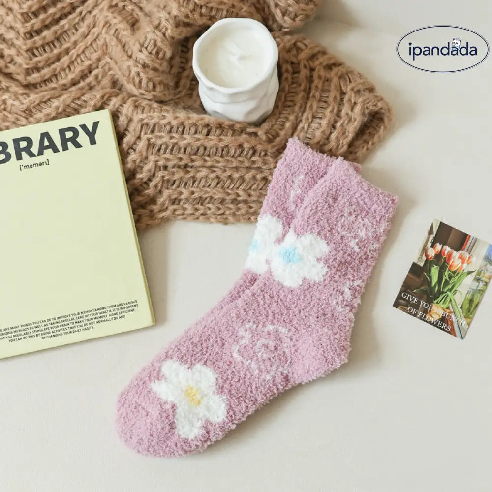 フリース ソックス レディース 秋冬 加厚 ミディアムソックス コーラルフリース 保温 スリープ フロアソックス ID2991 5足セット / フリー