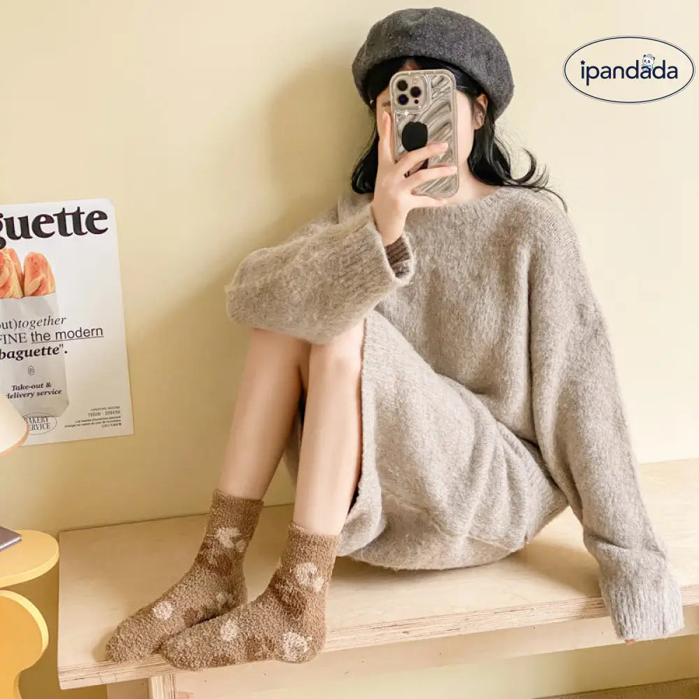 フリース ソックス レディース 秋冬 加厚 ミディアムソックス コーラルフリース 保温 スリープ フロアソックス ID2991 5足セット / フリー