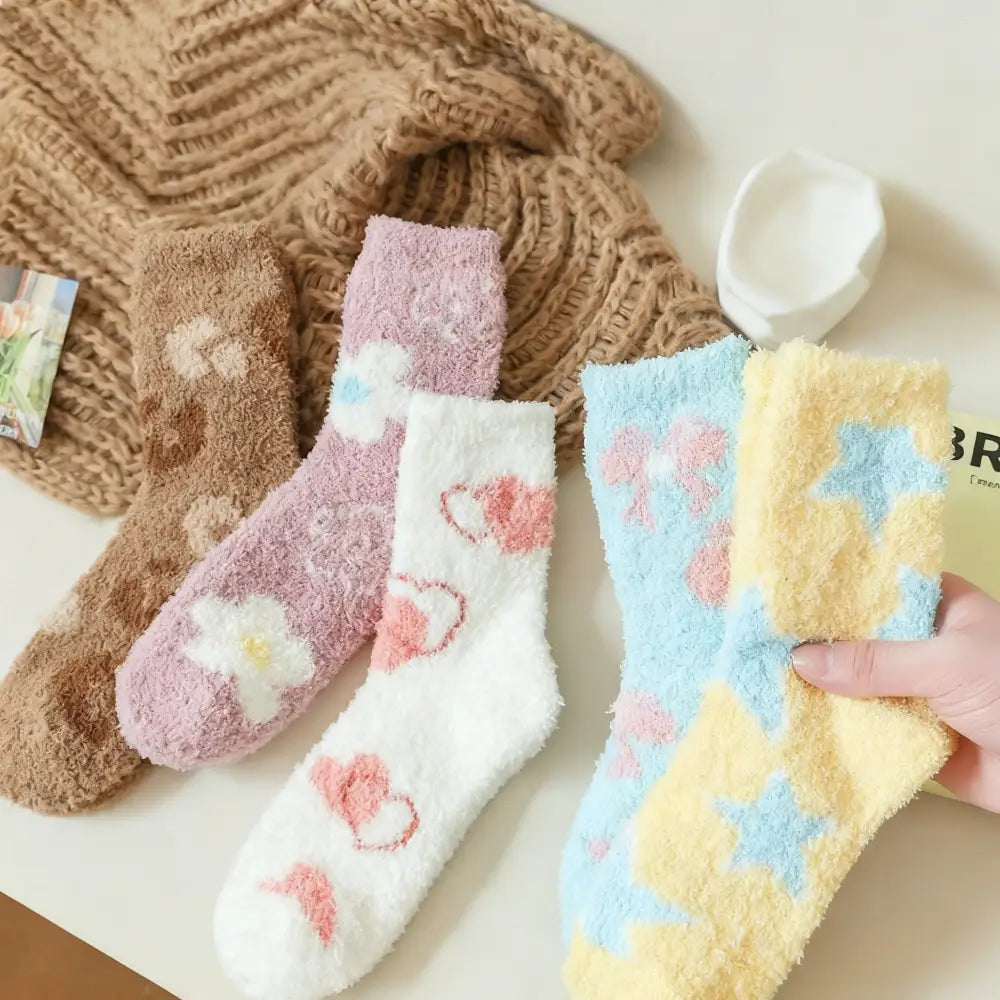 フリース ソックス レディース 秋冬 加厚 ミディアムソックス コーラルフリース 保温 スリープ フロアソックス ID2991 5足セット / フリー