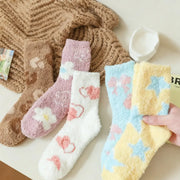 フリース ソックス レディース 秋冬 加厚 ミディアムソックス コーラルフリース 保温 スリープ フロアソックス ID2991 5足セット / フリー