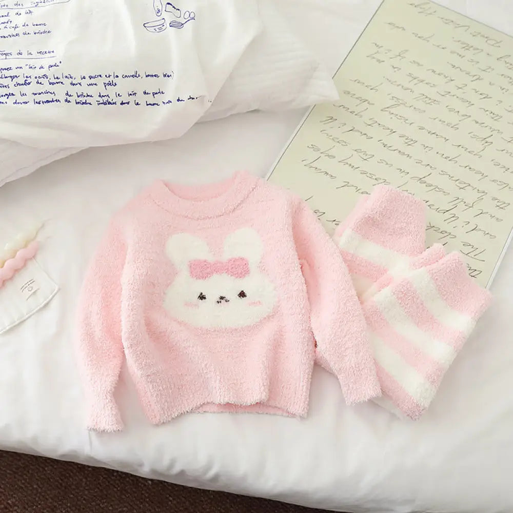 フリース 子供 パジャマ 新作 女の子 ベビー 秋冬 加厚 保温 セット 女の子 キャラクター ルームウェア ID2922 ピンク / 80cm