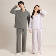 フリースパジャマ カップル ソフトでふわふわ ディープフリース 保温 起毛 Vネック ルームウェア 男女 秋冬 長袖 セット ID2395