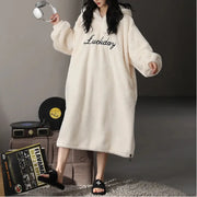 フリースパジャマ 秋冬用 裏起毛 フード付きパジャマ フランネル ガウン ルームウェア かわいい 可愛い 暖かい あったか 長袖 部屋着 クリスマスプレゼント ID3578 レディース＞ワンピース