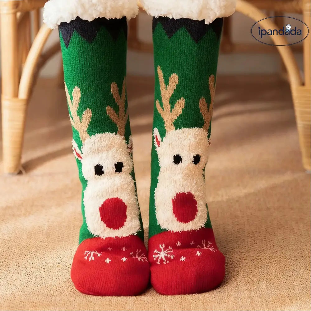 フロアソックス 秋冬 サンタ 靴下 レディース フリース 厚手 保温 ロング ムートン ルームソックス 滑り止め 大人 ギフト ID2961