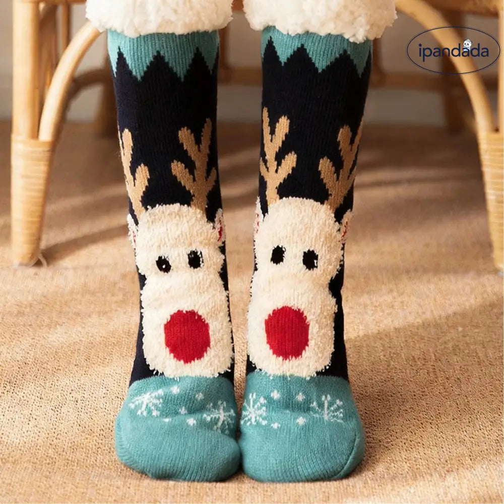 フロアソックス 秋冬 サンタ 靴下 レディース フリース 厚手 保温 ロング ムートン ルームソックス 滑り止め 大人 ギフト ID2961