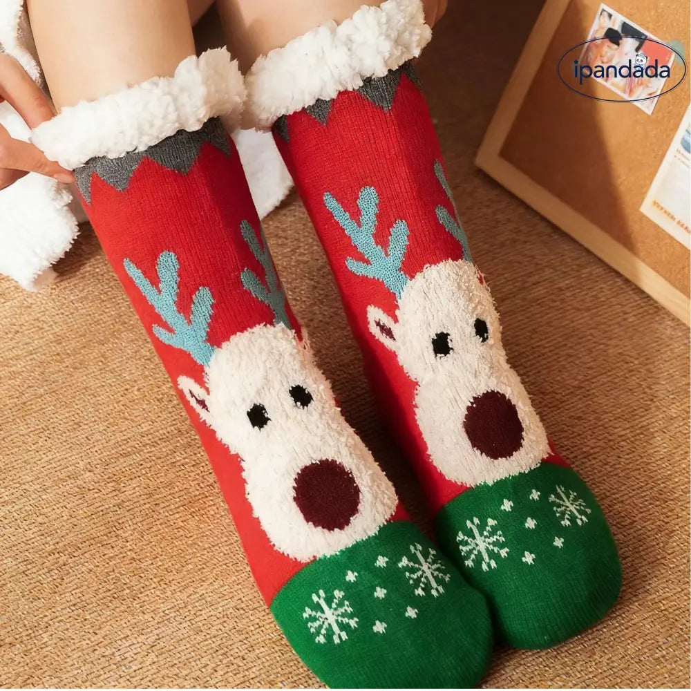 フロアソックス 秋冬 サンタ 靴下 レディース フリース 厚手 保温 ロング ムートン ルームソックス 滑り止め 大人 ギフト ID2961