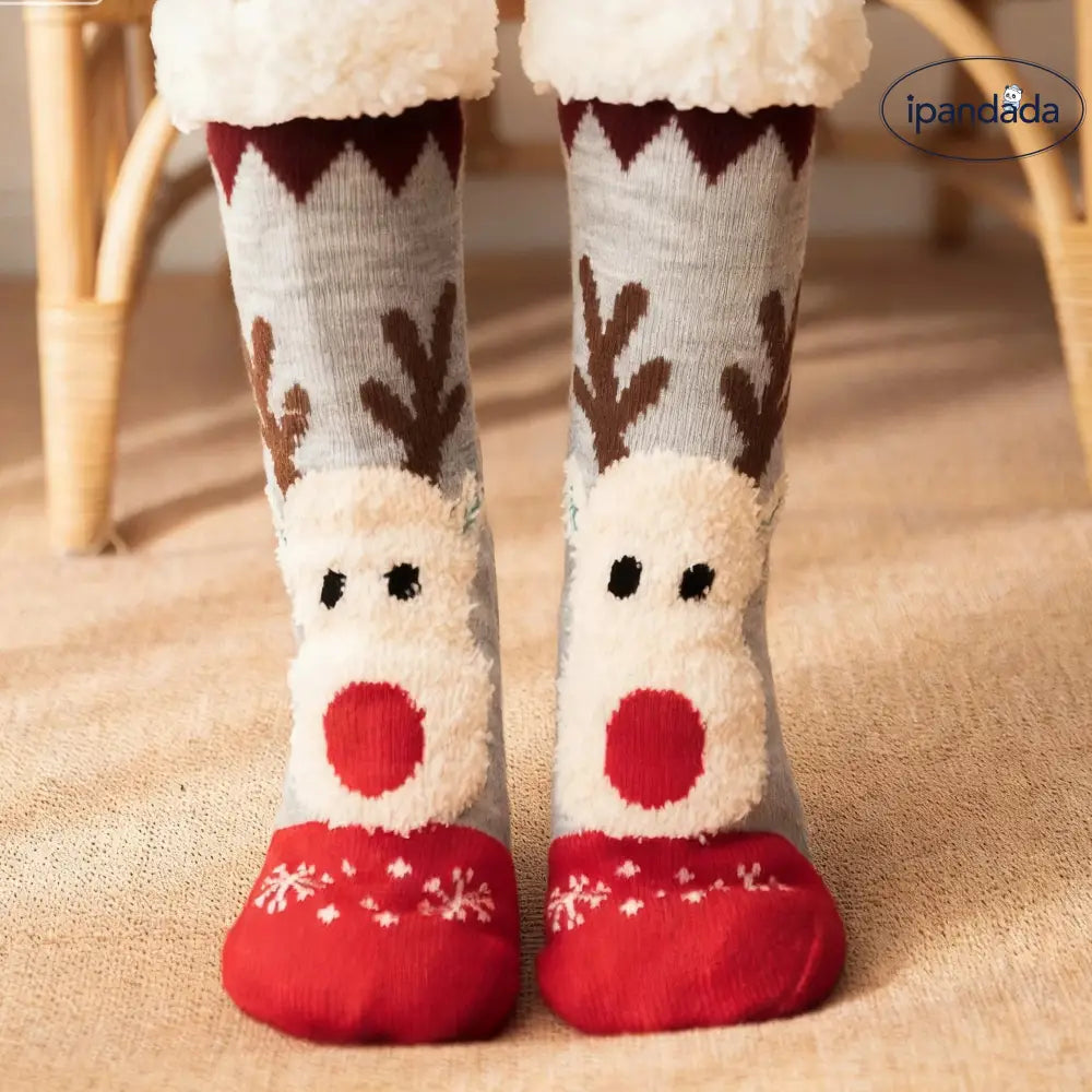 フロアソックス 秋冬 サンタ 靴下 レディース フリース 厚手 保温 ロング ムートン ルームソックス 滑り止め 大人 ギフト ID2961