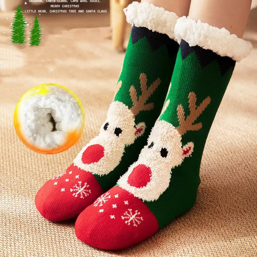 フロアソックス 秋冬 サンタ 靴下 レディース フリース 厚手 保温 ロング ムートン ルームソックス 滑り止め 大人 ギフト ID2961