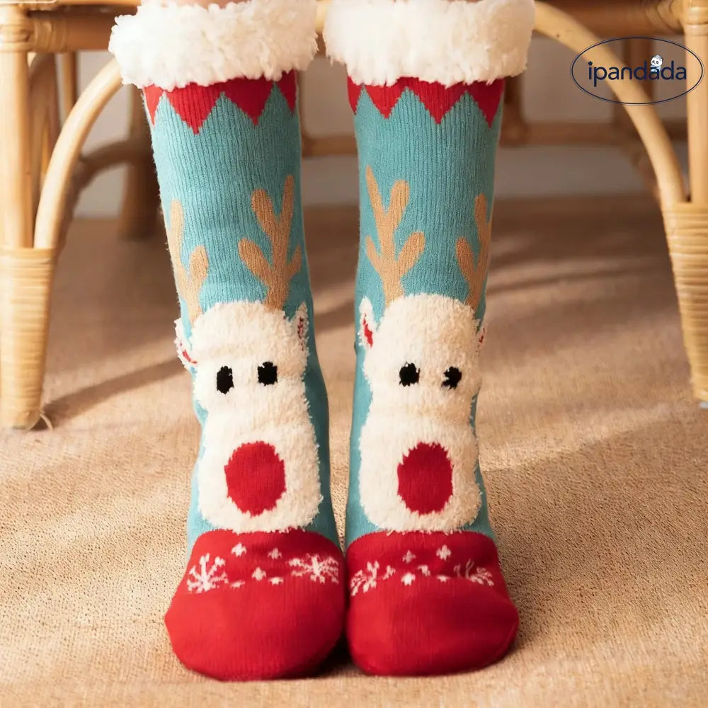 フロアソックス 秋冬 サンタ 靴下 レディース フリース 厚手 保温 ロング ムートン ルームソックス 滑り止め 大人 ギフト ID2961