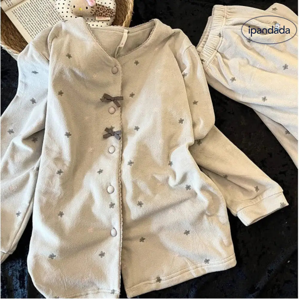 ふわふわ あったか 裏起毛 パジャマ 春 秋 冬 韓国風 新作 厚手 保温 ルームウェアセット 部屋着 2点セット ID4181