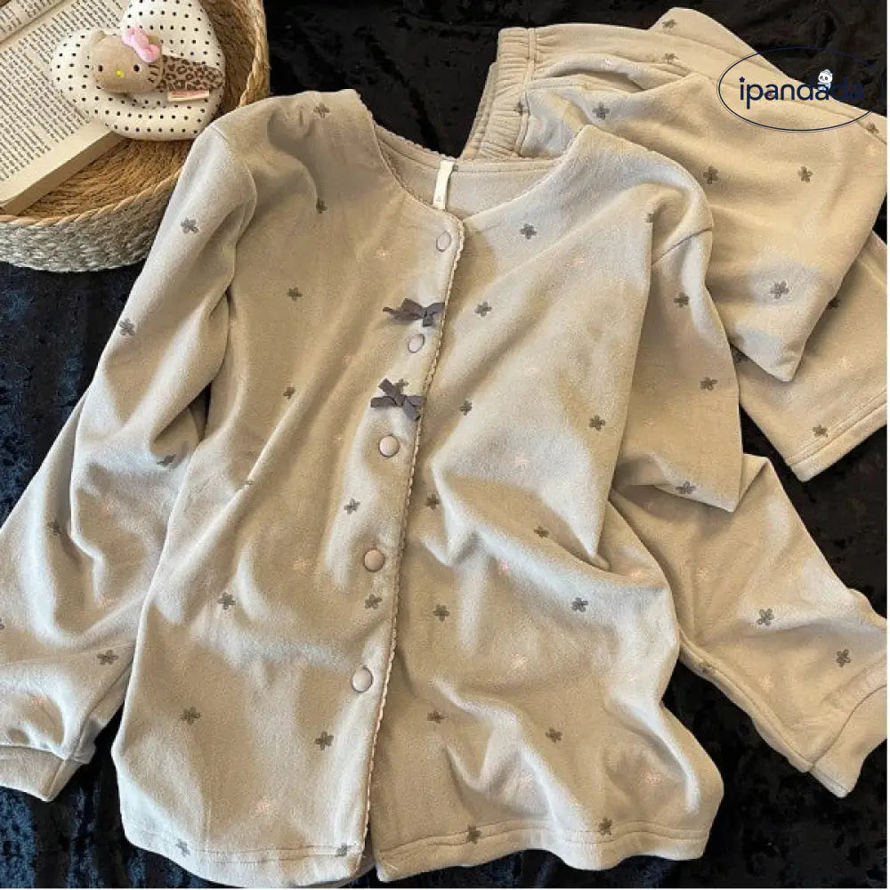 ふわふわ あったか 裏起毛 パジャマ 春 秋 冬 韓国風 新作 厚手 保温 ルームウェアセット 部屋着 2点セット ID4181