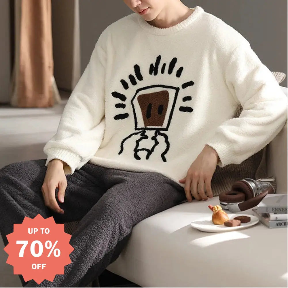 ふわふわ フリース パジャマ メンズ 秋冬 加厚 フリース コーラルフリース ルームウェア ID2995