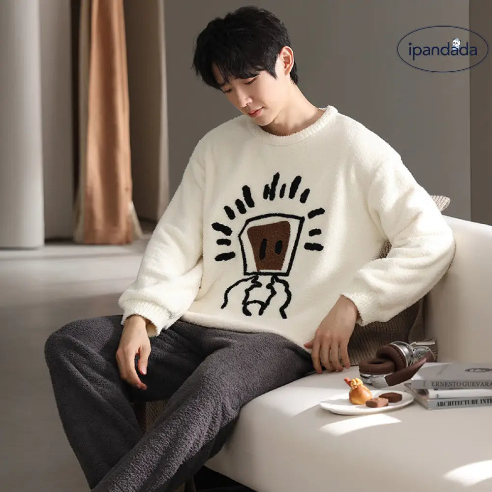 ふわふわ フリース パジャマ メンズ 秋冬 加厚 フリース コーラルフリース ルームウェア ID2995