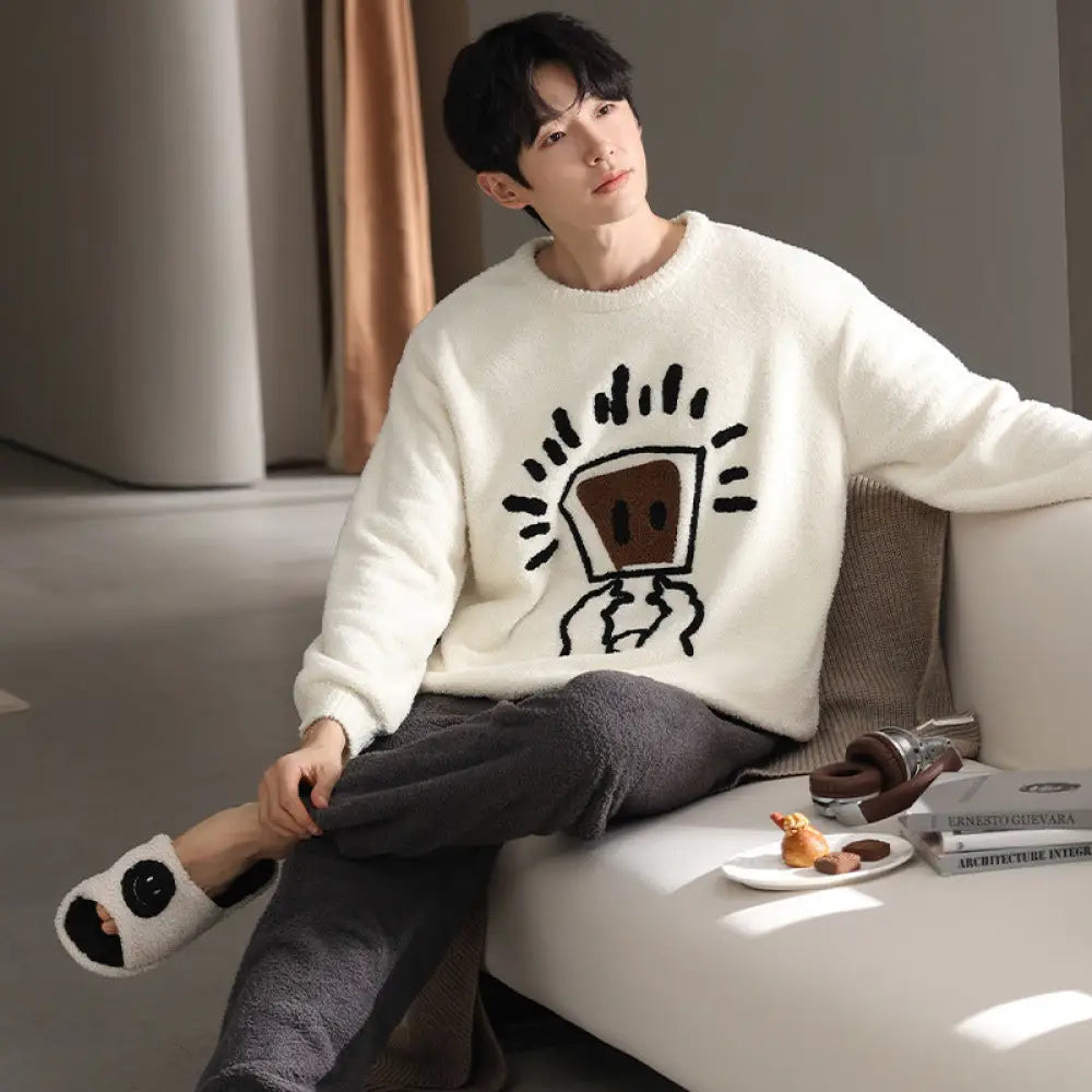 ふわふわ フリース パジャマ メンズ 秋冬 加厚 フリース コーラルフリース ルームウェア ID2995 タイプ① / L