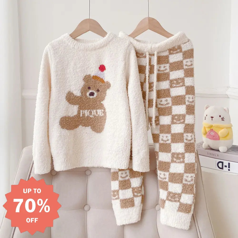 秋冬 新作 かわいい 小ケーキクマ 子供 親子 ルームウェア パジャマ セット ID2984 写真通り / XS