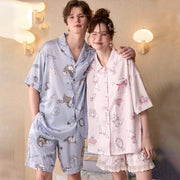 ID763 カップル パジャマ アイスシルク 涼感 ギフト 新作 サマー ミッキーマウス メンズ ルームウェア セット ブルー / メンズL カップル＞セットアップ