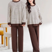 ふわふわ モコモコ カップル ルームウェア セット 秋冬 ストライプ あったか ゆったり お揃い パジャマ 2点セット 部屋着 ID4106