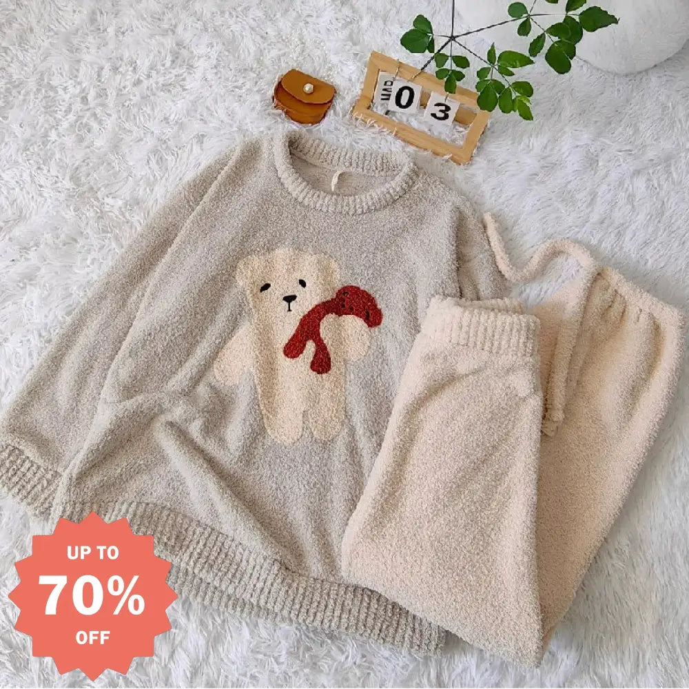 ふわふわ もこもこ くま柄 パジャマ レディース 冬用 上下セット ルームウェア 肌に優しい 暖かい 女性 部屋着 おしゃれ かわいい レディース＞セットアップ