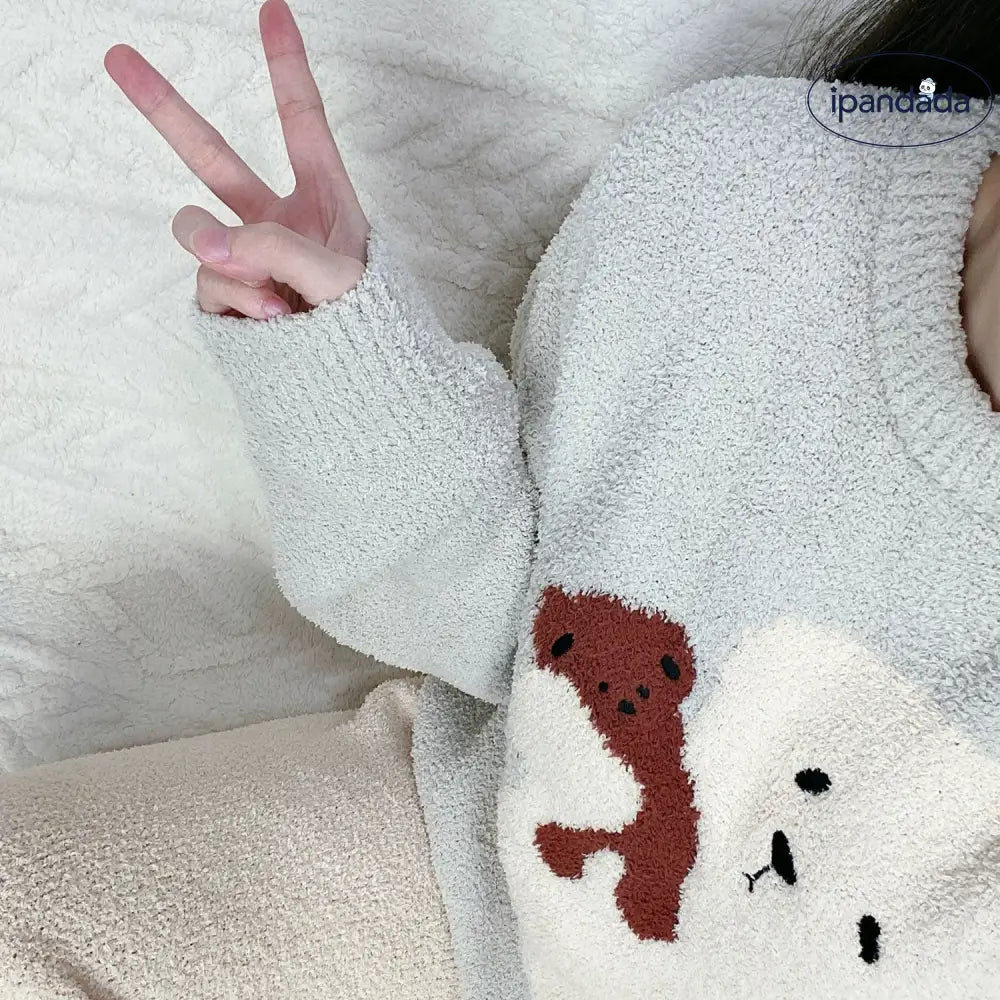 ふわふわ もこもこ くま柄 パジャマ レディース 冬用 上下セット ルームウェア 肌に優しい 暖かい 女性 部屋着 おしゃれ かわいい レディース＞セットアップ