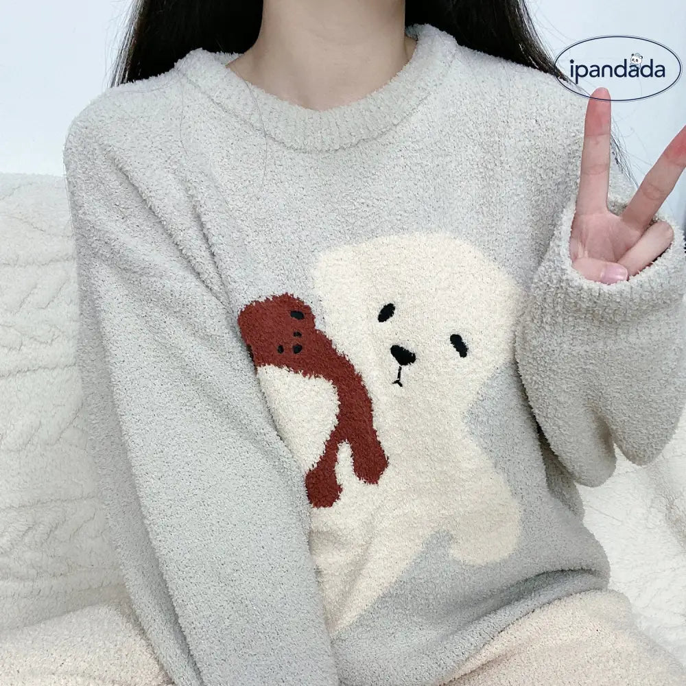 ふわふわ もこもこ くま柄 パジャマ レディース 冬用 上下セット ルームウェア 肌に優しい 暖かい 女性 部屋着 おしゃれ かわいい レディース＞セットアップ