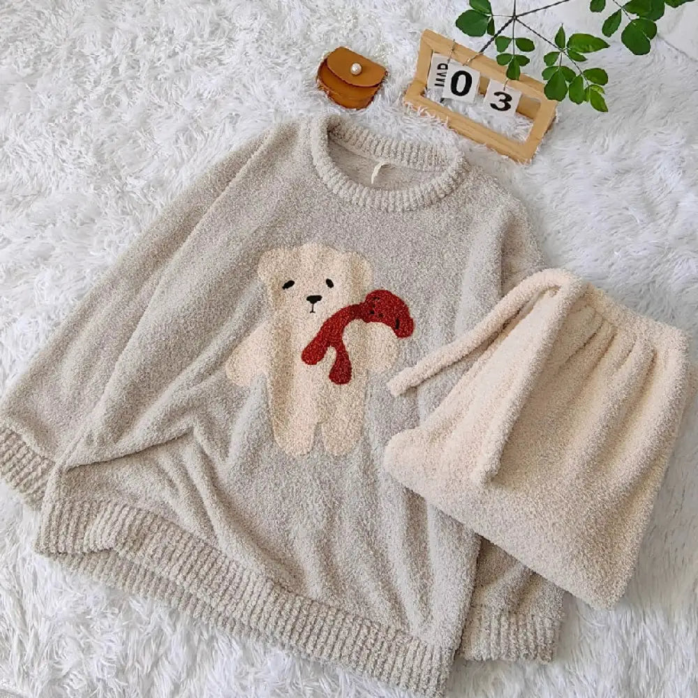 ふわふわ もこもこ くま柄 パジャマ レディース 冬用 上下セット ルームウェア 肌に優しい 暖かい 女性 部屋着 おしゃれ かわいい 写真通り / M レディース＞セットアップ