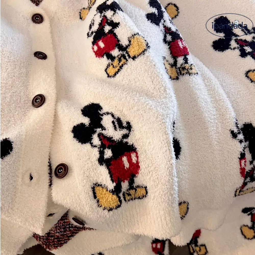 かわいい カートゥーン ミッキー ニット ハーフ フリース パジャマ レディース 秋冬 新作 保温 厚手 ルームウェア 外出可能 セット ID2905