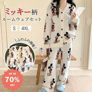 ふわふわ暖かい！かわいい カートゥーン ミッキー ニット ハーフ フリース パジャマ レディース 秋冬 新作 保温 厚手 ルームウェア 外出可能 セット ID2905 レディース＞セットアップ