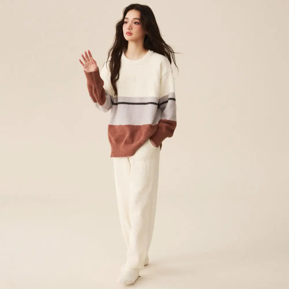 ふわふわ パジャマ カップル 秋冬 シーズン フリース 厚手 ルームウェア ギフト プレゼント 保温 セット 部屋着 あったか 暖かい 結婚祝い ID3719 アイボリー / M コーディネート＞ペアルック