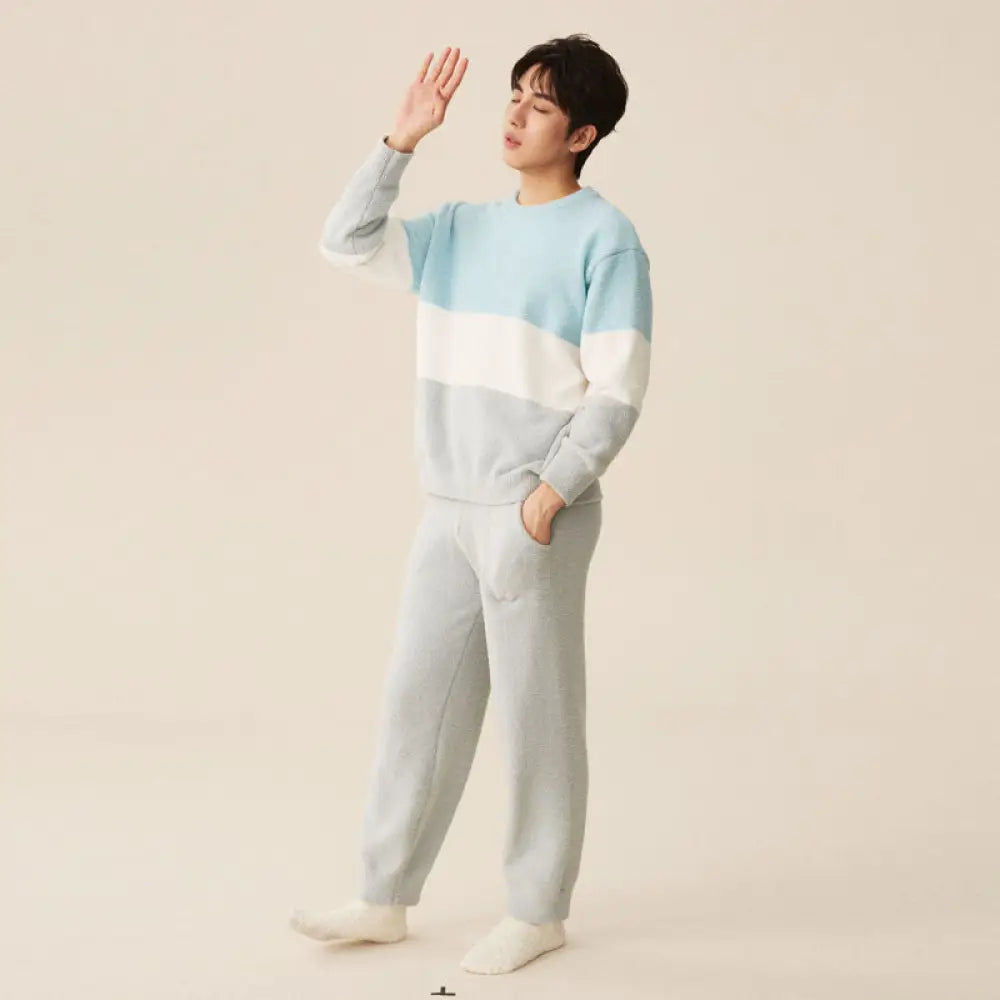 ふわふわ パジャマ カップル 秋冬 シーズン フリース 厚手 ルームウェア ギフト プレゼント 保温 セット 部屋着 あったか 暖かい 結婚祝い ID3719 ブルー / M コーディネート＞ペアルック