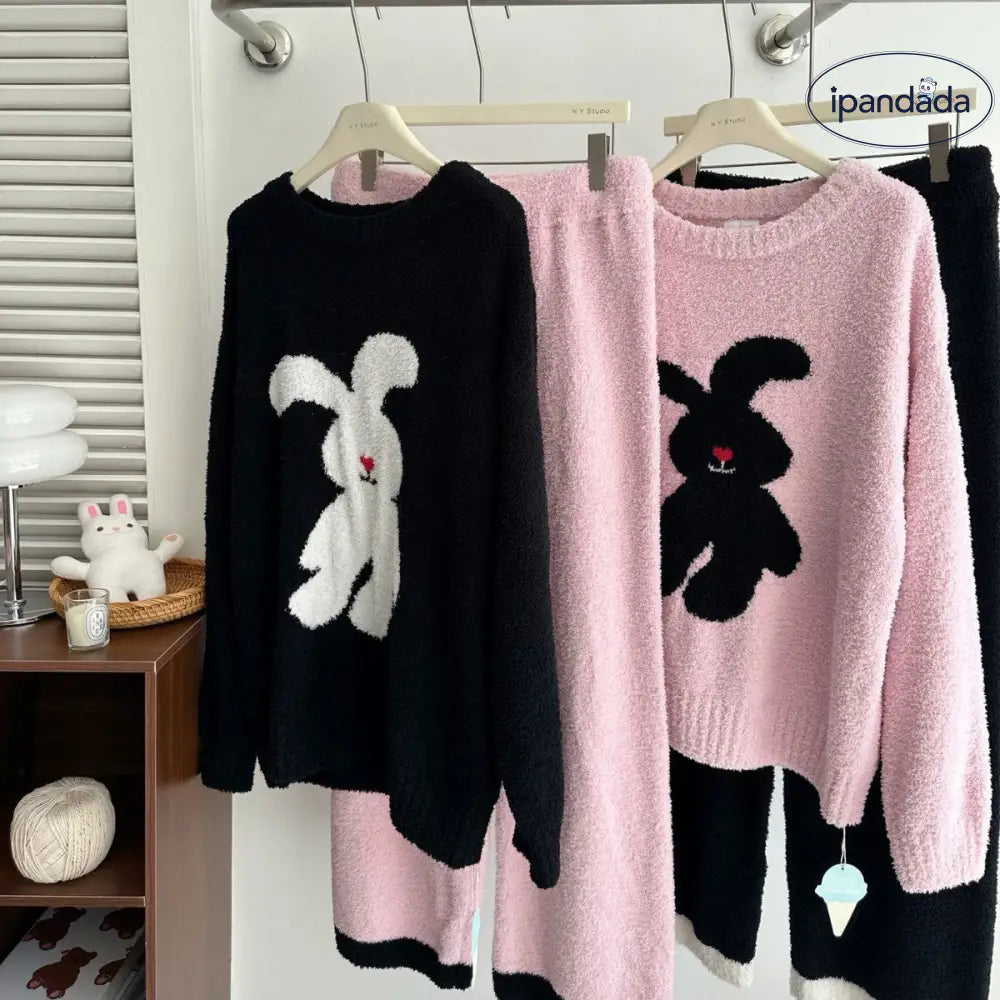 ふわふわ 秋冬 レディース パジャマ カートゥーン ウサギ 保温 厚手 長袖 ルームウェアセット ID3635