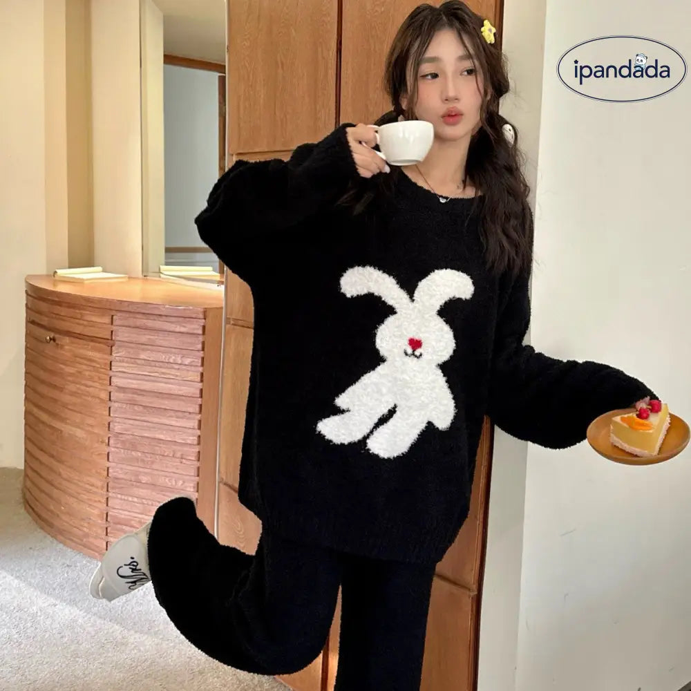 ふわふわ 秋冬 レディース パジャマ カートゥーン ウサギ 保温 厚手 長袖 ルームウェアセット ID3635