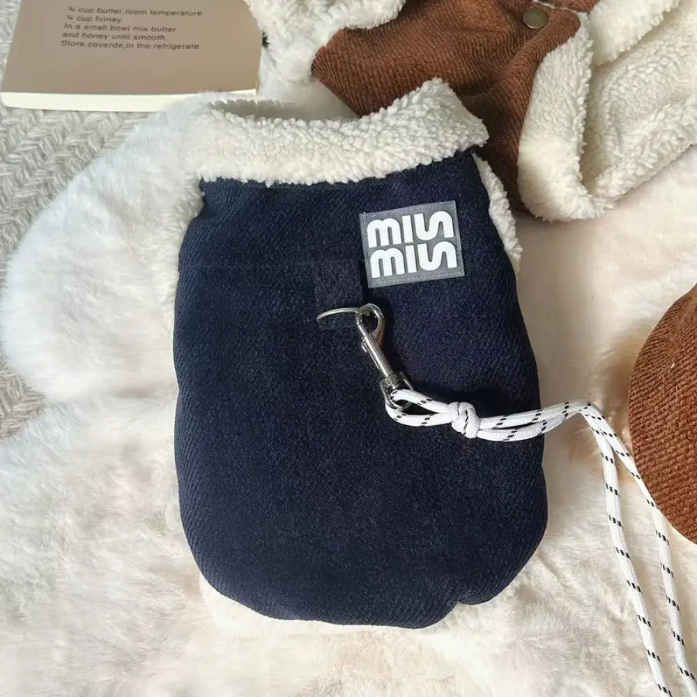 ふわふわベスト 犬服 秋冬服 ペットウェア ドッグウェア プードル テディドッグ グッズ 可愛い かわいい 着せやすい 防寒 ボタン ネイビー/服（牽引ロープない） / XS ペット用品＞ウェア