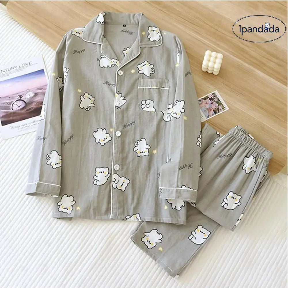 ユニ 二重ガーゼ 長袖 上下セット ルームウェア ペア カップル ダブルガーゼ ガーゼパジャマ セットアップ 部屋着 ペア 春夏 パジャマ ダブルガーゼ カップル ID2035