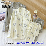 ユニ 二重ガーゼ 長袖 上下セット ルームウェア ペア カップル ダブルガーゼ ガーゼパジャマ セットアップ 部屋着 ペア 春夏 パジャマ ダブルガーゼ カップル ID2035