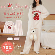 ふわふわの贅沢 スタイルアップ いちご パジャマ レディース 上下セット 可愛いパジャマ アルファベット あったか ゆったり 女の子 ID124 レディース＞セットアップ