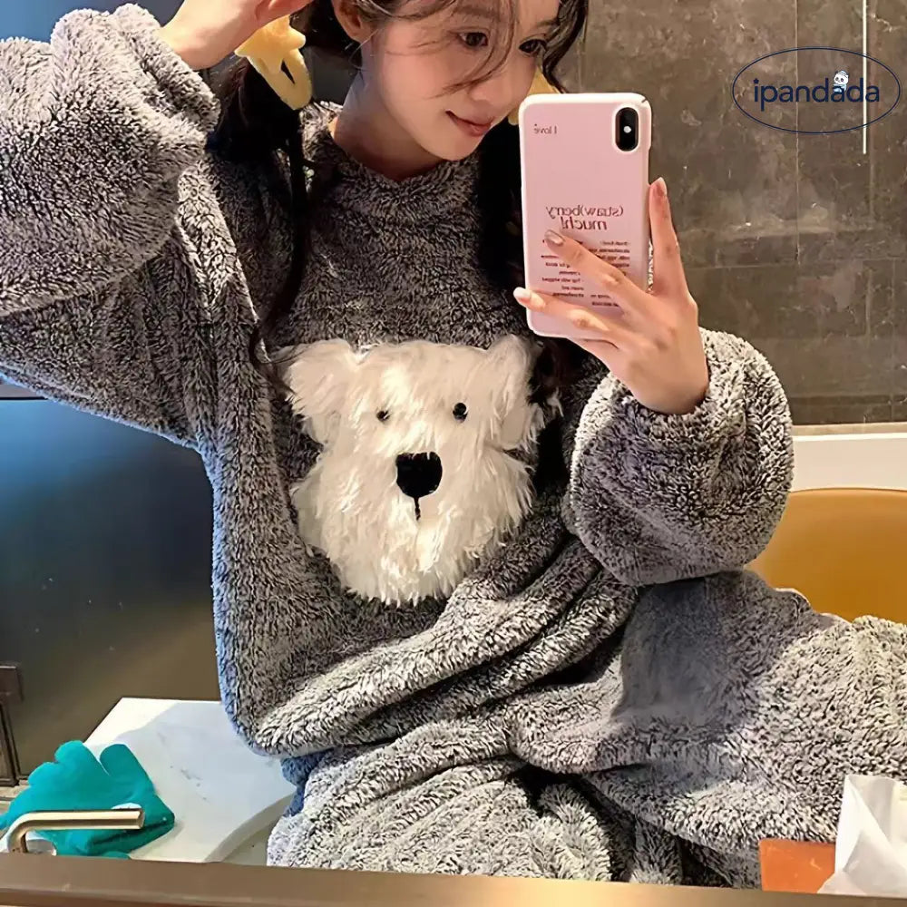 ふわもこ パジャマ レディース 秋冬 厚手 長袖 上下セット 犬柄 可愛い