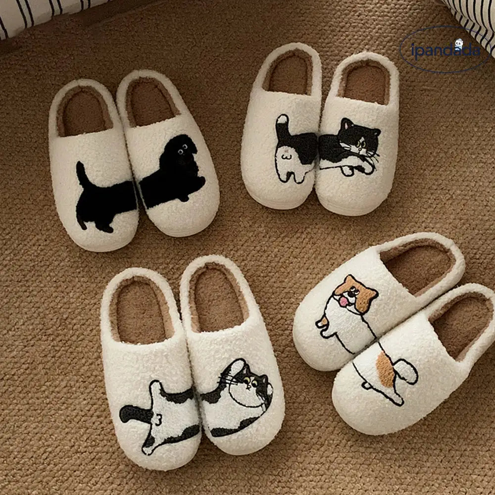 ふわもこ スリッパ レディース メンズ 猫 犬 刺繍 あったか ルームシューズ 冬用 可愛い 滑り止め 室内履き 軽量 柔らかい ペア ルームウェア もこもこ 防寒 暖かい 部屋履き 人気 家居スタイル ID3445