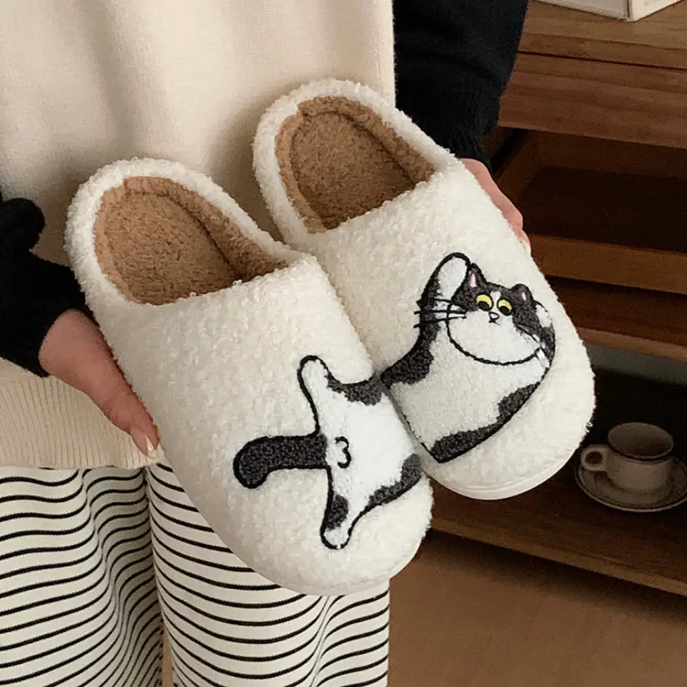 ふわもこ スリッパ レディース メンズ 猫 犬 刺繍 あったか ルームシューズ 冬用 可愛い 滑り止め 室内履き 軽量 柔らかい ペア ルームウェア もこもこ 防寒 暖かい 部屋履き 人気 家居スタイル ID3445 タイプ③