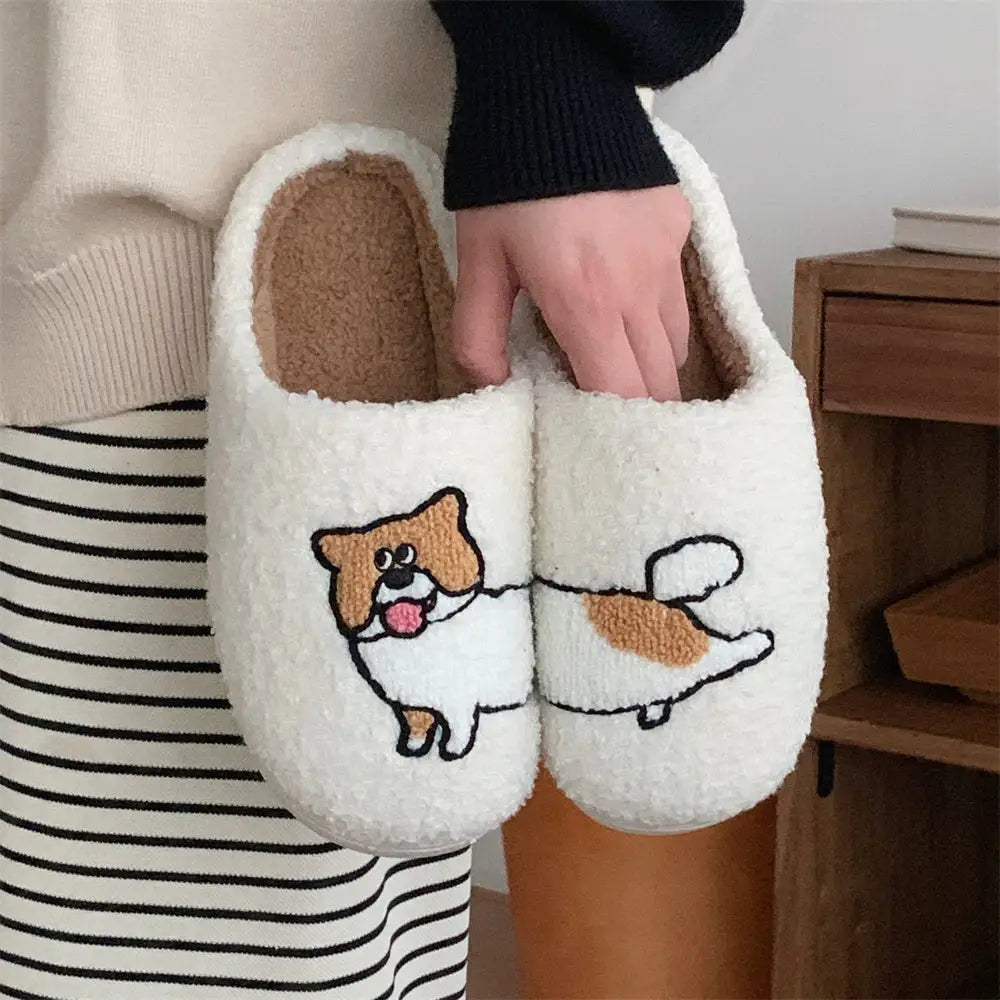 ふわもこ スリッパ レディース メンズ 猫 犬 刺繍 あったか ルームシューズ 冬用 可愛い 滑り止め 室内履き 軽量 柔らかい ペア ルームウェア もこもこ 防寒 暖かい 部屋履き 人気 家居スタイル ID3445 タイプ②