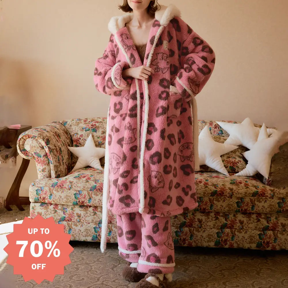 ふわっと パジャマ 冬用 マリーキャット 新作 フリース ヒョウ柄 保温 レディース 部屋着 セット 彼女 クリスマスプレゼント ID3190 レディース＞セットアップ