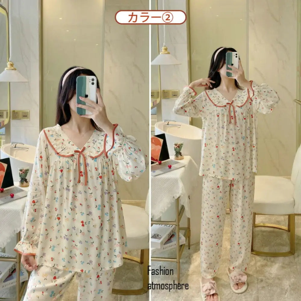 高品質＆低価格！パジャマ レディース ルームウェア 夏用 ナイトウェア 寝巻き 上下セット トップス ボトムス 長袖 春秋用 秋冬用 春夏 カジュアル 花柄 ゆったり 大きいサイズ あったか かわいい 折り襟付き 長ズボン 部屋着 室内着
