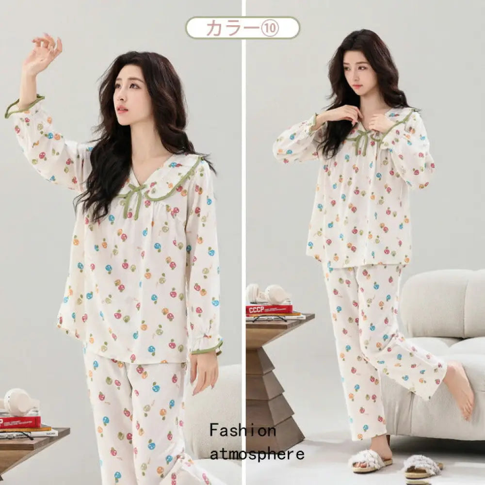高品質＆低価格！パジャマ レディース ルームウェア 夏用 ナイトウェア 寝巻き 上下セット トップス ボトムス 長袖 春秋用 秋冬用 春夏 カジュアル 花柄 ゆったり 大きいサイズ あったか かわいい 折り襟付き 長ズボン 部屋着 室内着