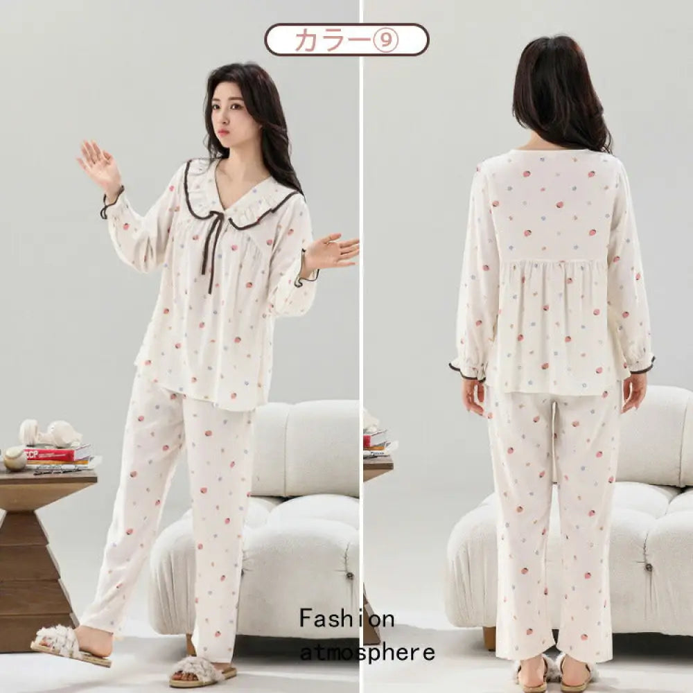 高品質＆低価格！パジャマ レディース ルームウェア 夏用 ナイトウェア 寝巻き 上下セット トップス ボトムス 長袖 春秋用 秋冬用 春夏 カジュアル 花柄 ゆったり 大きいサイズ あったか かわいい 折り襟付き 長ズボン 部屋着 室内着