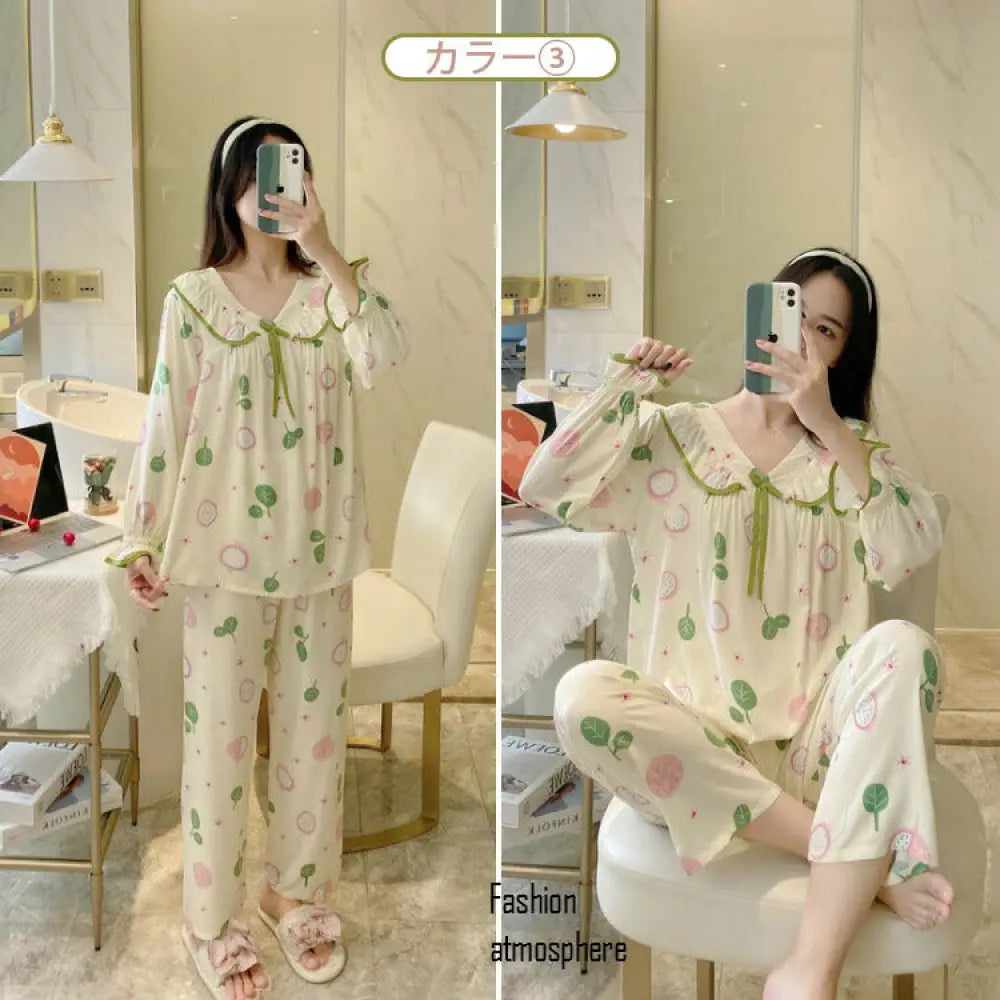 高品質＆低価格！パジャマ レディース ルームウェア 夏用 ナイトウェア 寝巻き 上下セット トップス ボトムス 長袖 春秋用 秋冬用 春夏 カジュアル 花柄 ゆったり 大きいサイズ あったか かわいい 折り襟付き 長ズボン 部屋着 室内着