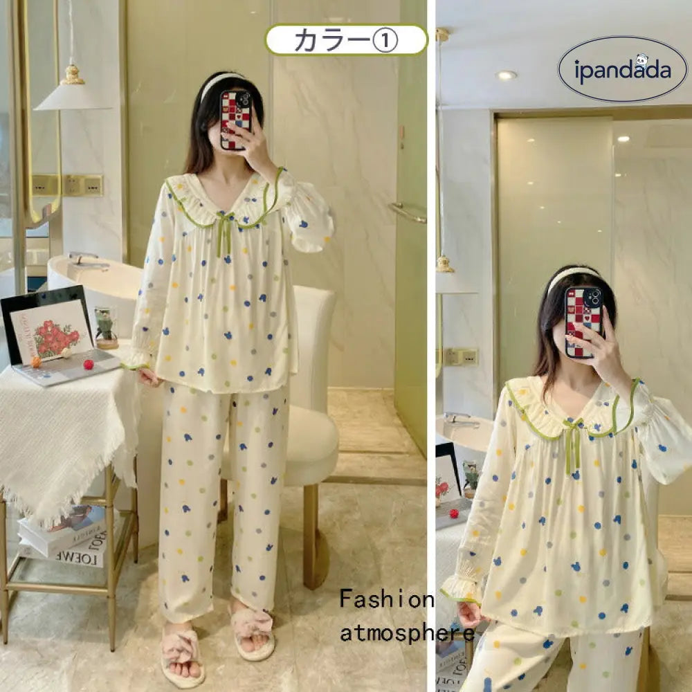 高品質＆低価格！パジャマ レディース ルームウェア 夏用 ナイトウェア 寝巻き 上下セット トップス ボトムス 長袖 春秋用 秋冬用 春夏 カジュアル 花柄 ゆったり 大きいサイズ あったか かわいい 折り襟付き 長ズボン 部屋着 室内着 婦人パジャマ ID2041