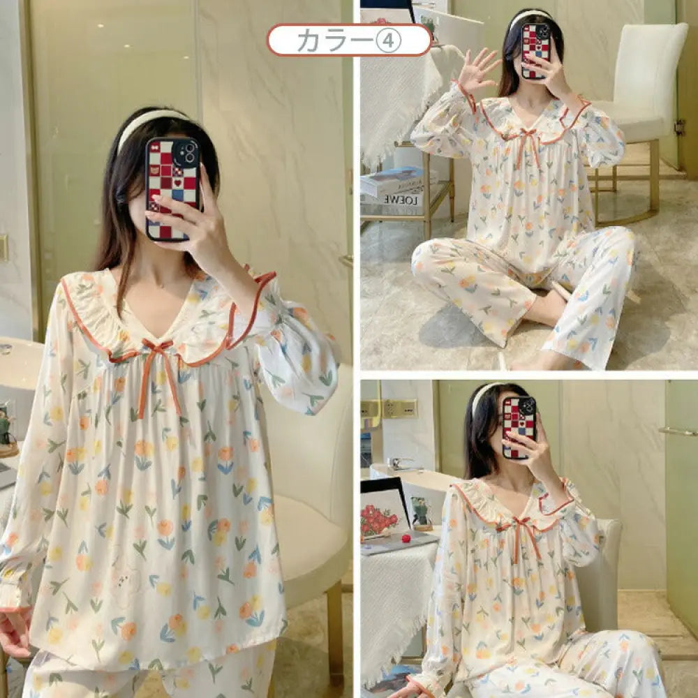 高品質＆低価格！パジャマ レディース ルームウェア 夏用 ナイトウェア 寝巻き 上下セット トップス ボトムス 長袖 春秋用 秋冬用 春夏 カジュアル 花柄 ゆったり 大きいサイズ あったか かわいい 折り襟付き 長ズボン 部屋着 室内着