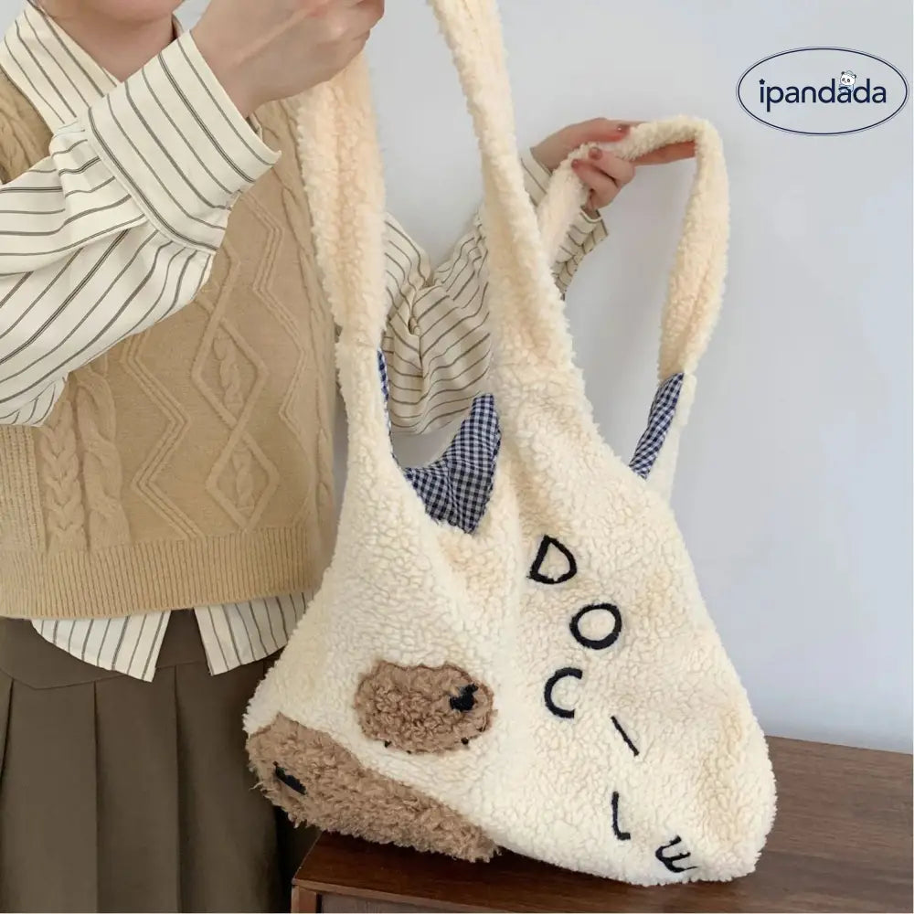 ガールズ ハート 動物 小羊 カートゥーン 刺繍 大容量 ショルダーバッグ シープボア ベストバッグ 秋冬 新作 フリース バッグ ID2768