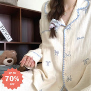 ガーゼ パジャマ セット 春秋 長袖 韓国風 ルームウェア 大きいサイズ ID3972