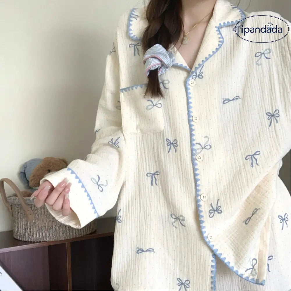 ガーゼ パジャマ セット 春秋 長袖 韓国風 ルームウェア 大きいサイズ ID3972