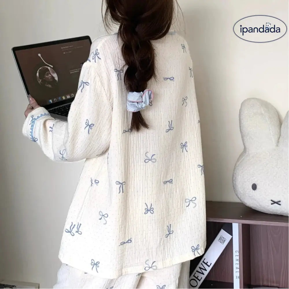 ガーゼ パジャマ セット 春秋 長袖 韓国風 ルームウェア 大きいサイズ ID3972